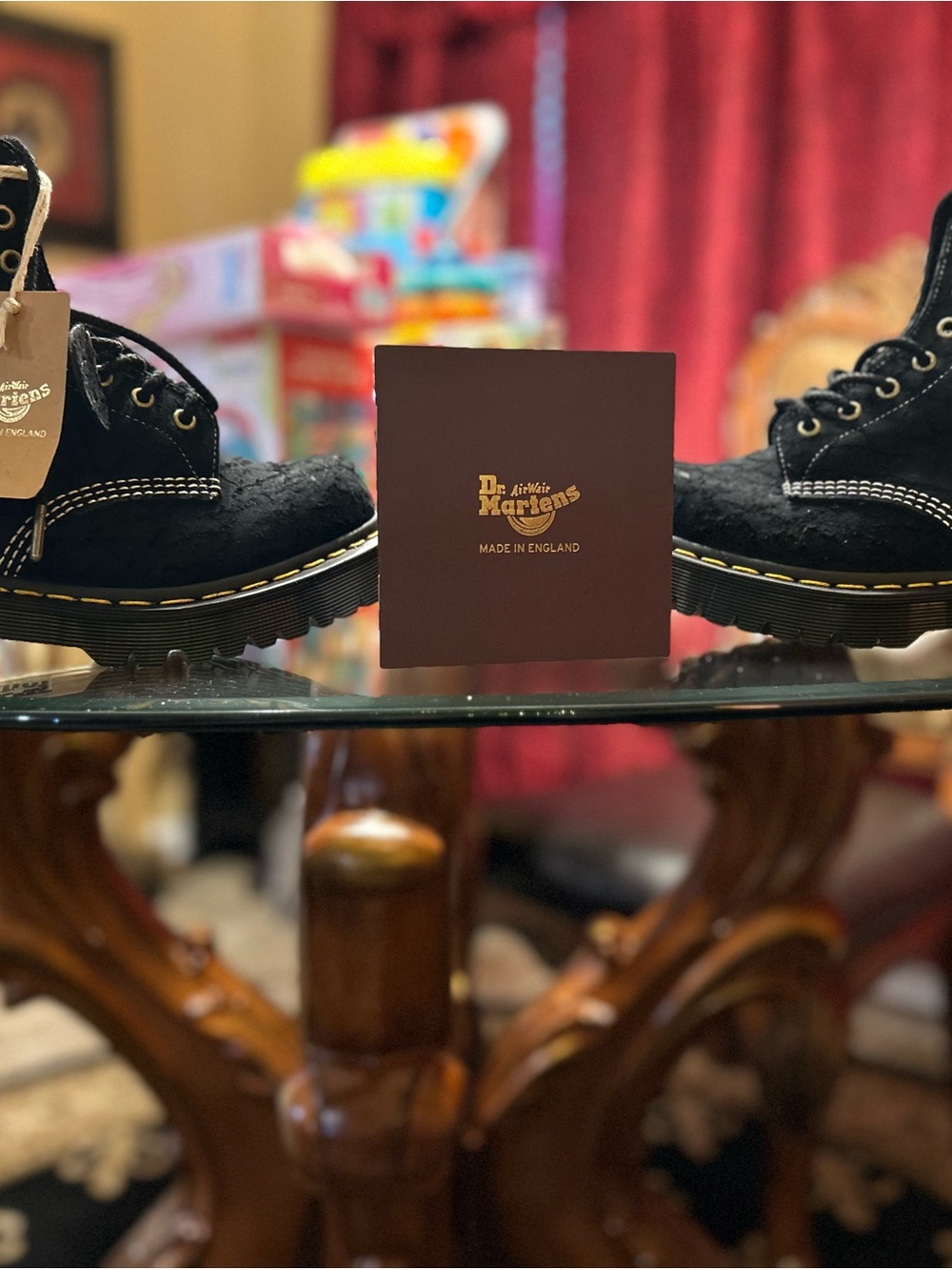 Dr. Martens Black Suede Lace-Up Men's Boots with Yellow Stitching